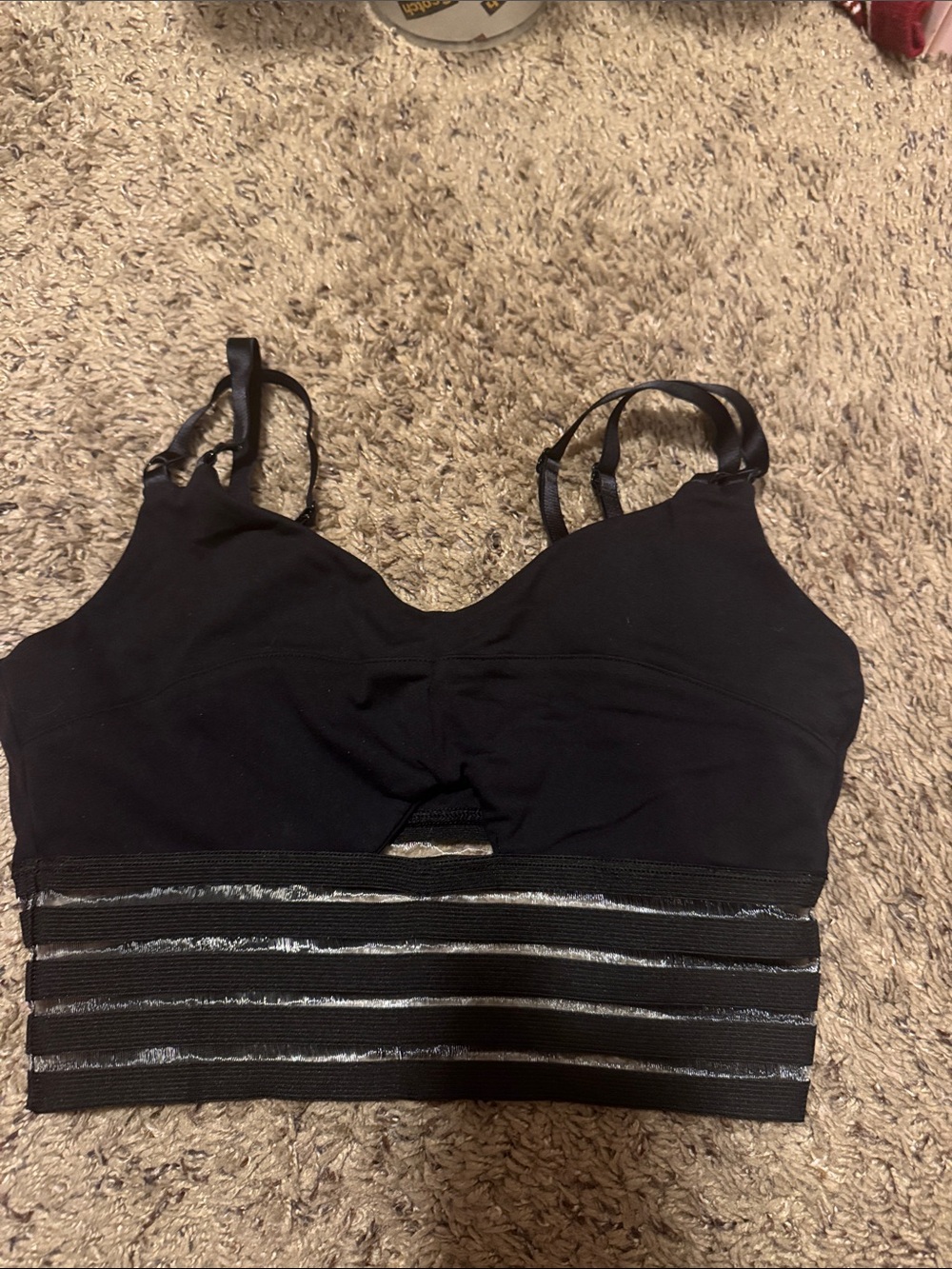 Bombshell Sportswear Black Longline Bralette with Silver Stripe Band